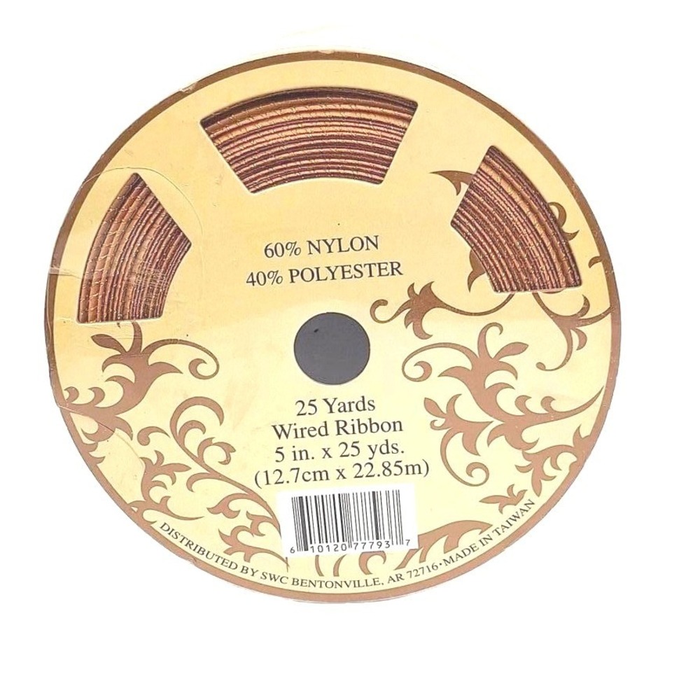 Designer Ribbon 25 Yards Gold Wired 5 in. X 25 yds 60%‎ Nylon 40% Polyester